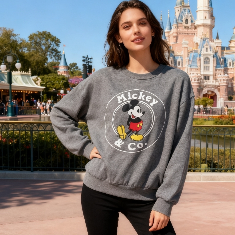 Disney Mickey Mouse Gray Crewneck Sweater - Size M - Casual Women’s Sweatshirt